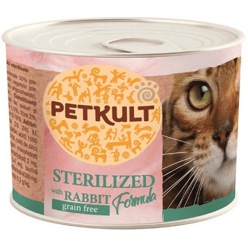 Hrana umeda pentru pisici Petkult Sterilised cu iepure 185g